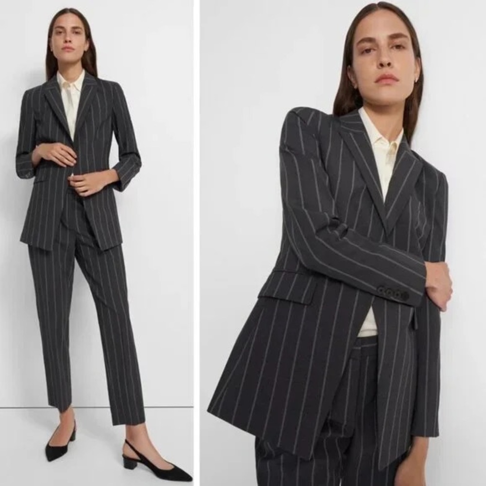 Theory Etiennette Pinstripe Blazer (Size 00) and Pants (Size 0) Good Wool Suit